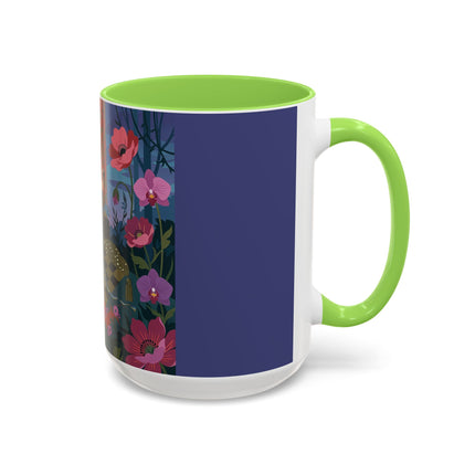 The Lady And The Midnight Birdcage Colorful Mugs – Art Deco Botanical Elegance