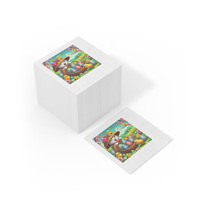 Geisha Kitten’s Easter Delight White Coined Napkins