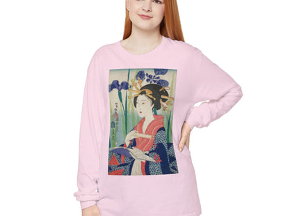 Woman with Bookmark and Book Garment-dyed Long Sleeve T-Shirt