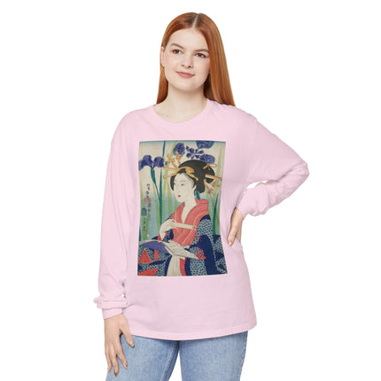 Woman with Bookmark and Book Garment-dyed Long Sleeve T-Shirt