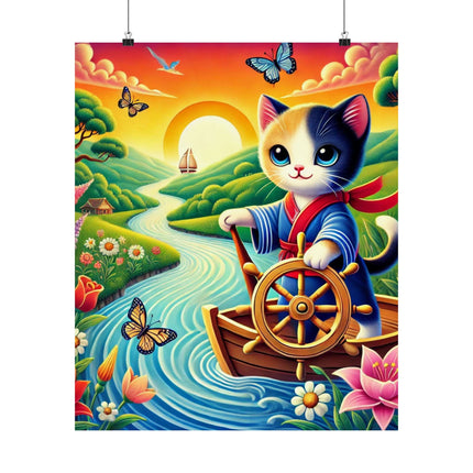 ⛵🐱 Sailor Kitten’s River Adventure Matte Vertical Poster – Whimsical Journey & Storybook Adventure