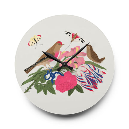 Pink-Breasted Bird & Wren Acrylic Wall Clock