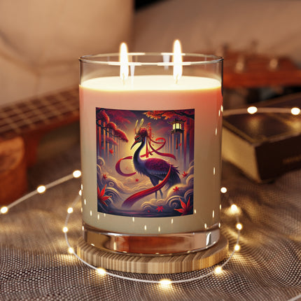Regal Crimson Crane in the Autumn Mist Scented Candle - Full Glass, 11oz