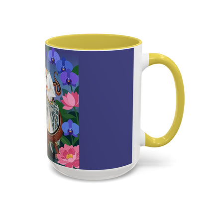 The Lady And The Garden Dragon Colorful Mugs – Art Deco Mythical Botanical Elegance