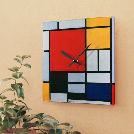 Composition with Red, Yellow, Blue, and Black by Piet Mondrian Acrylic Wall Clock, Round and Square