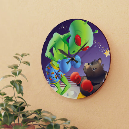 Cosmic Clash Acrylic Wall Clock, Round and Square