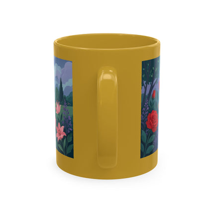 🌹💌 The Lady Blowing Kisses In The Rose Garden Ceramic Mug – Art Deco Floral Romance
