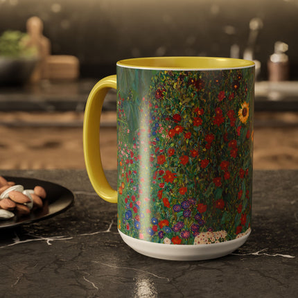 Farm Garden with Sunflowers by Gustav Klimt Colorful Mugs (11oz, 15oz)
