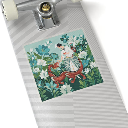 🐉🌿 The Dragon Keeper Kiss-Cut Stickers – Art Deco Floral Fantasy