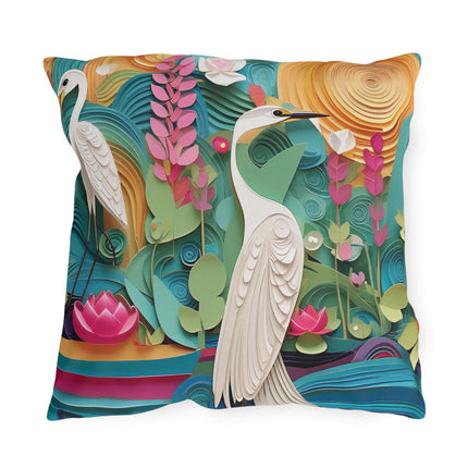 Elegant Egret Oasis Outdoor Pillows
