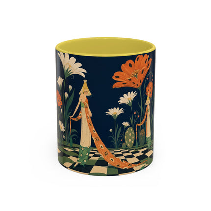 🌼🧡 The Midnight Floral Masquerade Colorful Mug – Art Deco Fashion Fantasy