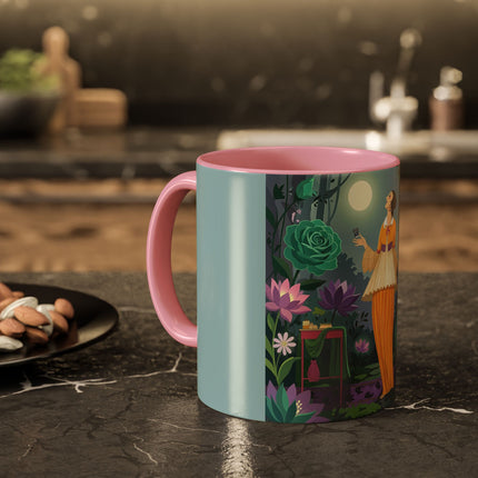 The Lady Of The Moonlit Garden Colorful Mugs – Art Deco Botanical Serenity