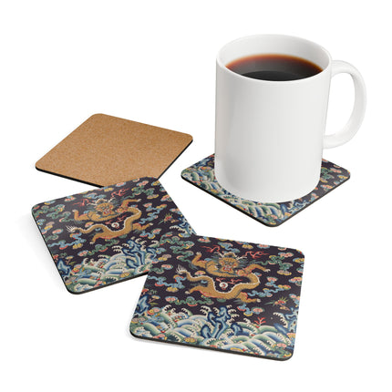 Rank Badge with Dragon with Deer Hooves Corkwood Coaster Set