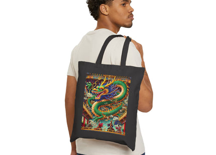 Tibetan Dragon Over Kabuki Duel Cotton Canvas Tote Bag