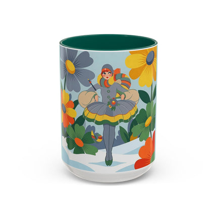 ❄️🌼 The Winter Flower Wanderer Colorful Mug – Colorful Art Deco Snow Fantasy