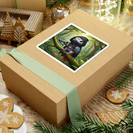 🪶🌲 The African Grey Sentinel Kiss-Cut Sticker – Quiet Strength & Woodland Adventure
