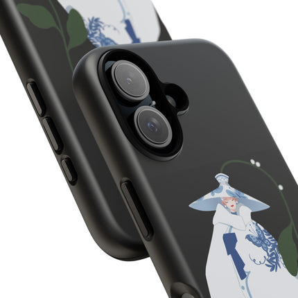 Blue & White Porcelain Geisha Phone Case – Elegant Mystery & Floral Grace