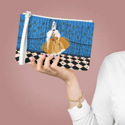 🎭🌹 The Lady At The Masquerade Gates Clutch Bag – Art Deco Fashion Illustration