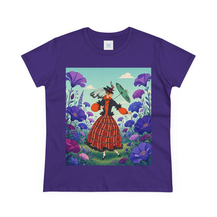 🌺✨ The Enchanted Flower Promenade Cotton Tee – Art Deco Fashion Whimsy
