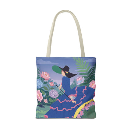 🌸💙 The Lady Of The Blue Garden Promenade Tote Bag – Art Deco Floral Fashion