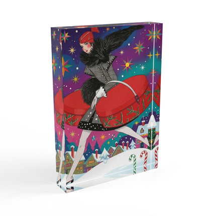 🎁✨ The Lady Of The Christmas Hatbox Acrylic Art Block – Art Deco Holiday Fantasy