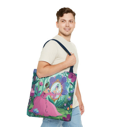 🌸🪞 The Lady Of The Enchanted Garden Mirror Tote Bag – Art Deco Floral Fantasy