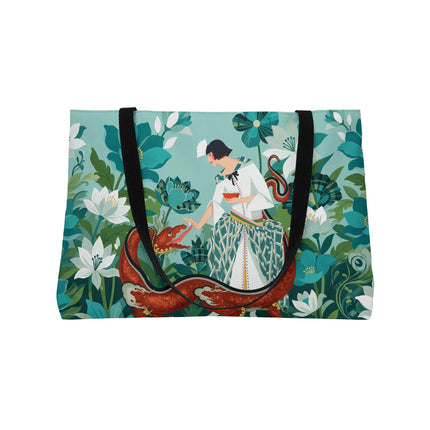 🐉🌿 The Dragon Keeper Weekender Tote Bag – Art Deco Floral Fantasy
