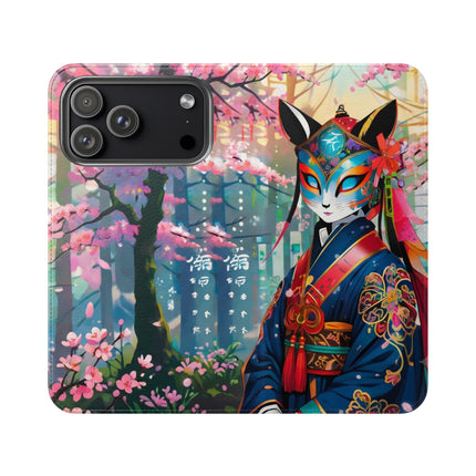🦊⚔️ Cyberpunk Samurai Maiden Flip Case – Neon Grace & Warrior Courage