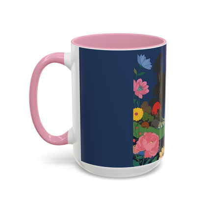 The Lady And The Crimson Moonbird Colorful Mugs – Art Deco Whimsical Garden Elegance
