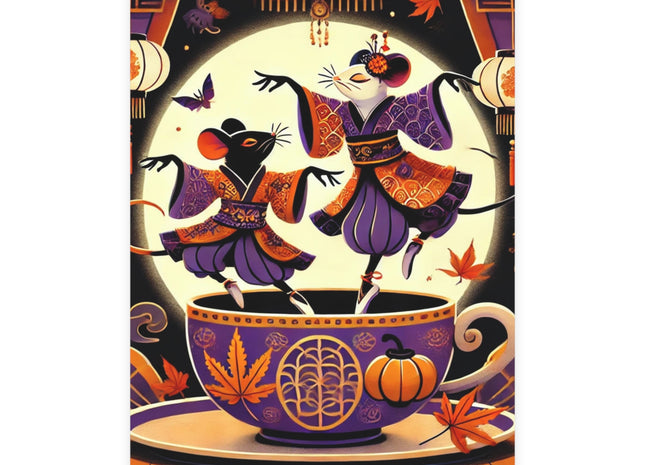 Theatrical Halloween Kabuki Mice on Teacup Postcards (envelopes included) - Bundles of 10, 30, 50 Pieces