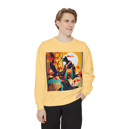 Black Cat in Kimono Unisex Garment-Dyed Sweatshirt