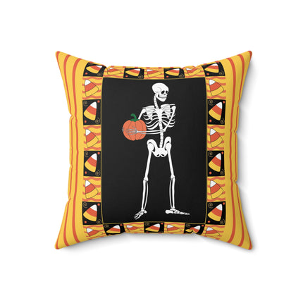 Candy Corn Skeleton Spun Polyester Square Pillow