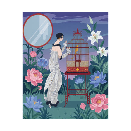 🦜🌸 The Lady Of The Garden Aviary Matte Vertical Poster – Art Deco Botanical Elegance