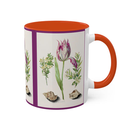 Tulip, Branches of Myrtle and Shells by Maria Sibylla Merian Colorful Mugs, 11oz
