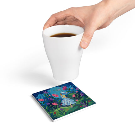 🌸☂️ A Stroll Through The Enchanted Forest Ceramic Coaster – Art Deco Floral Fantasy
