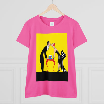 Moment of Elegance: A Passionate Embrace Amidst Golden Splendor Women's Midweight Cotton Tee