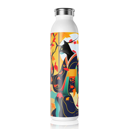 Black Cat in Kimono Slim Water Bottle