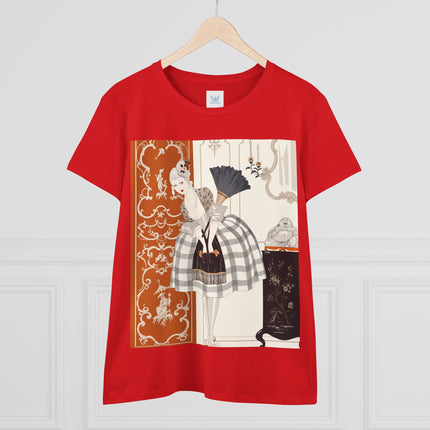 🪭🖤 The Lady With The Black Fan Cotton Tee – Art Deco Fashion Illustration