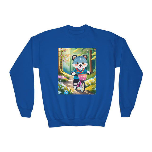 Furry Cyclist Youth Crewneck Sweatshirt – Playful Adventure on Two Wheels