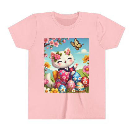 Easter Kitten and Painted Eggs Youth Short Sleeve Tee