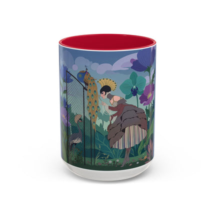 The Lady And The Enchanted Heron Colorful Mugs – Art Deco Botanical Elegance