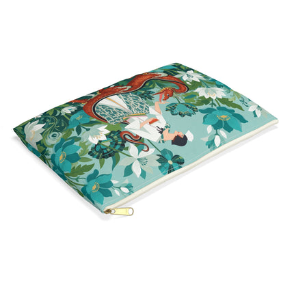 🐉🌿 The Dragon Keeper Accessory Pouch – Art Deco Floral Fantasy