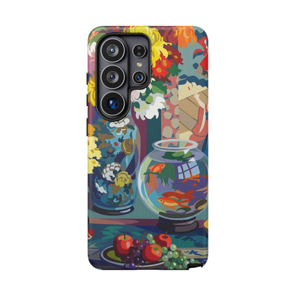 Floral Fishbowl Still Life Phone Case – Vibrant Harmony & Colorful Life