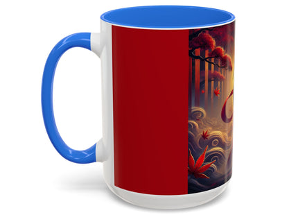 Regal Crimson Crane in the Autumn Mist Colorful Mugs (11oz, 15oz)
