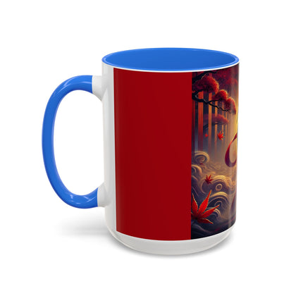 Regal Crimson Crane in the Autumn Mist Colorful Mugs (11oz, 15oz)