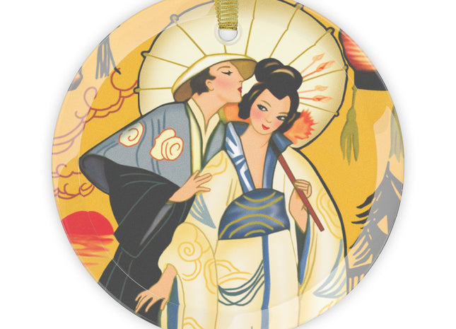 Golden Embrace Glass Ornament