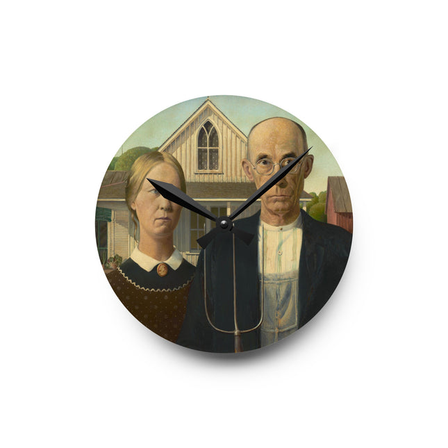 American Gothic by Grant Wood Acrylic Wall Clock, Round and Square