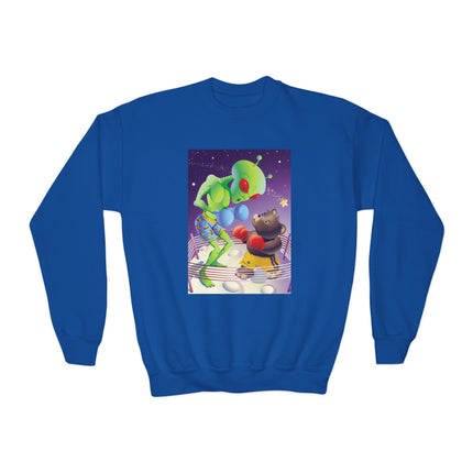 Cosmic Clash Youth Crewneck Sweatshirt – Alien vs Bear Space Showdown