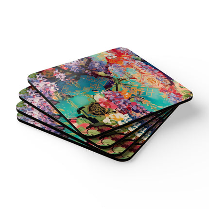 Golden Wisteria Symphony Corkwood Coaster Set