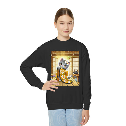 Playful Kitten in the Tea Room Youth Crewneck Sweatshirt